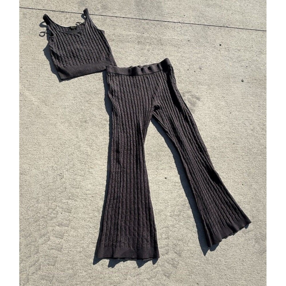 House of Harlow 1960 Cableknit Tank Flared Pants Twinset 2 Pc Set NWT LARGE #652